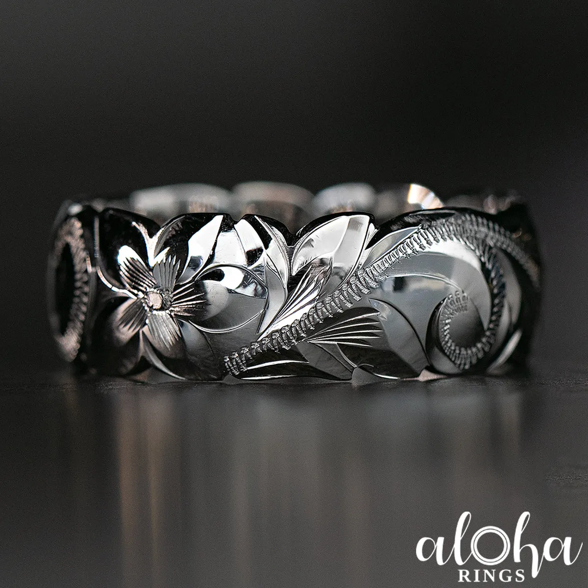 10K Gold Hawaiian Jewelry Ring with Wave Edges [8mm width] Dome Shape
