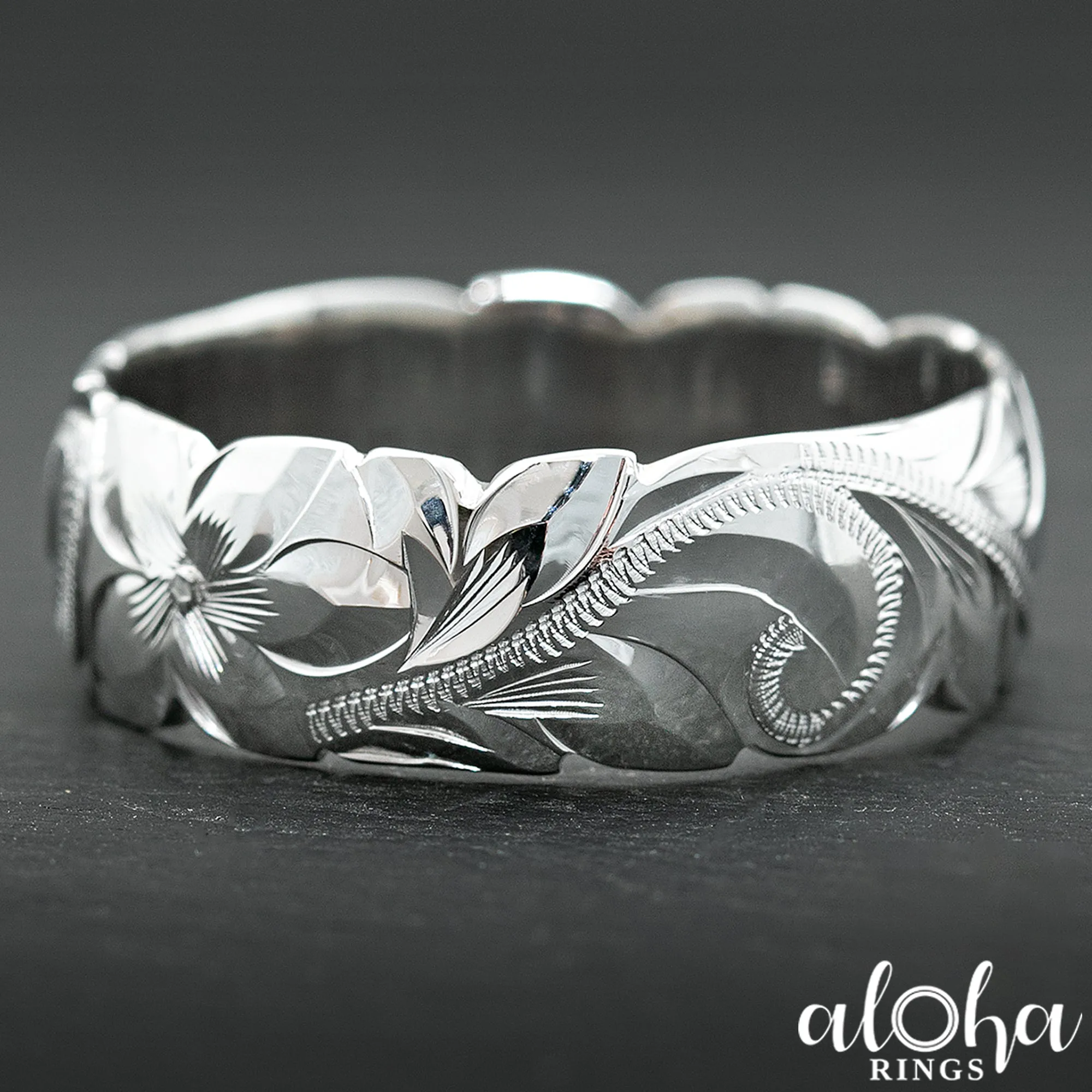 10K Gold Hawaiian Jewelry Ring with Wave Edges [8mm width] Dome Shape