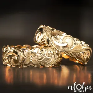 10K Gold Hawaiian Jewelry Ring with Wave Edges [8mm width] Dome Shape