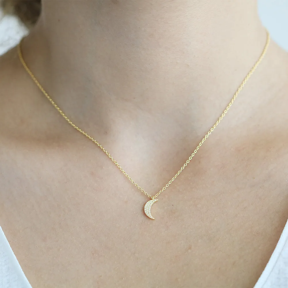 14K Gold Crescent Moon Diamond Necklace