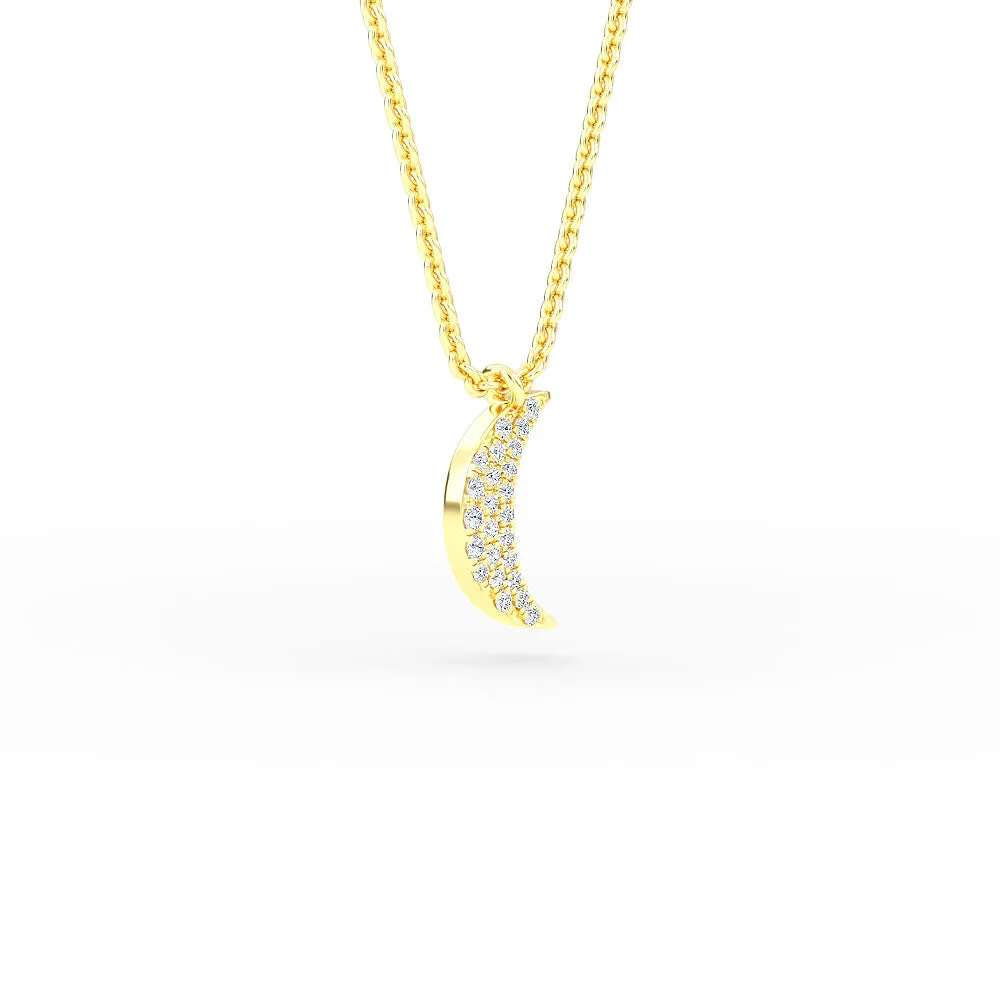 14K Gold Crescent Moon Diamond Necklace