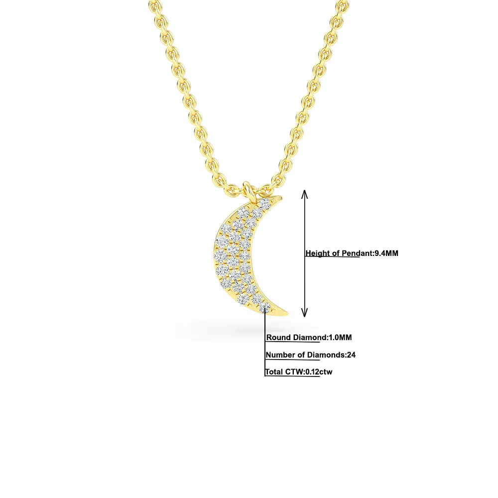 14K Gold Crescent Moon Diamond Necklace