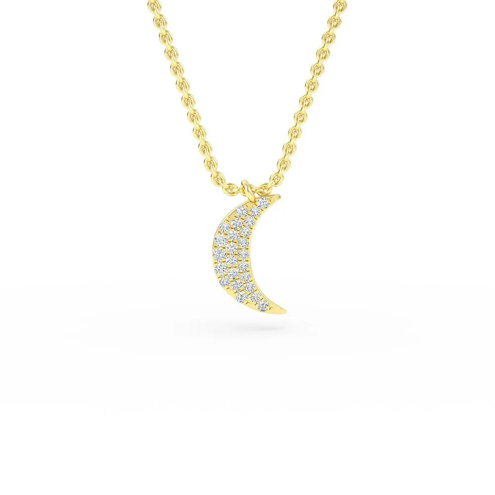 14K Gold Crescent Moon Diamond Necklace