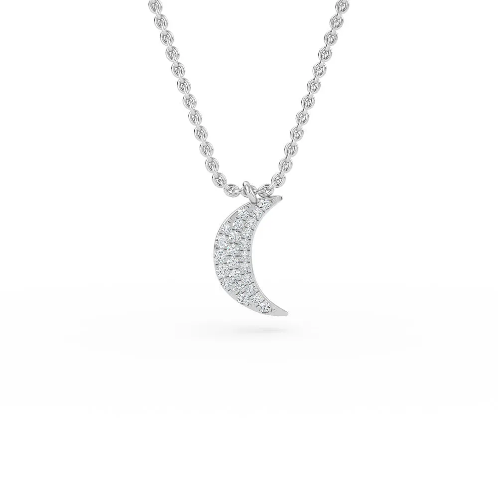 14K Gold Crescent Moon Diamond Necklace