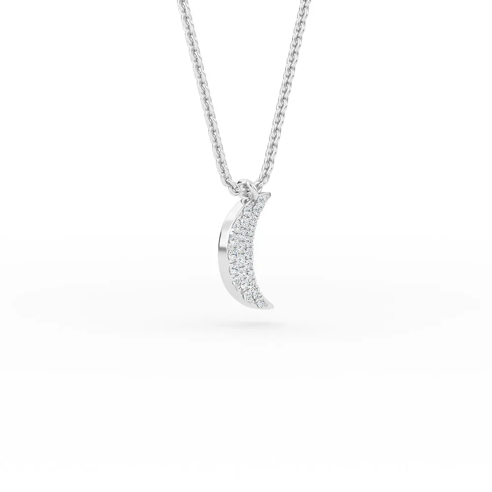 14K Gold Crescent Moon Diamond Necklace