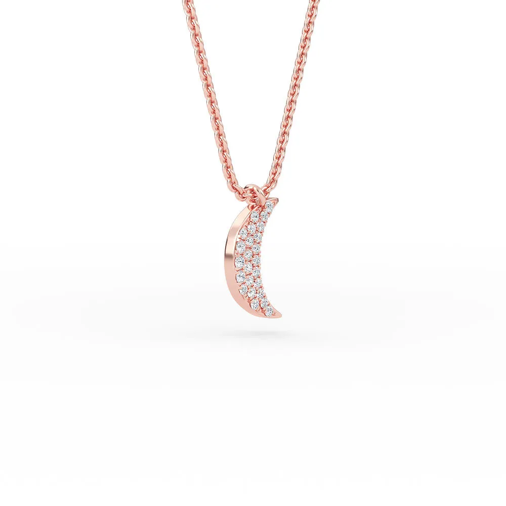 14K Gold Crescent Moon Diamond Necklace