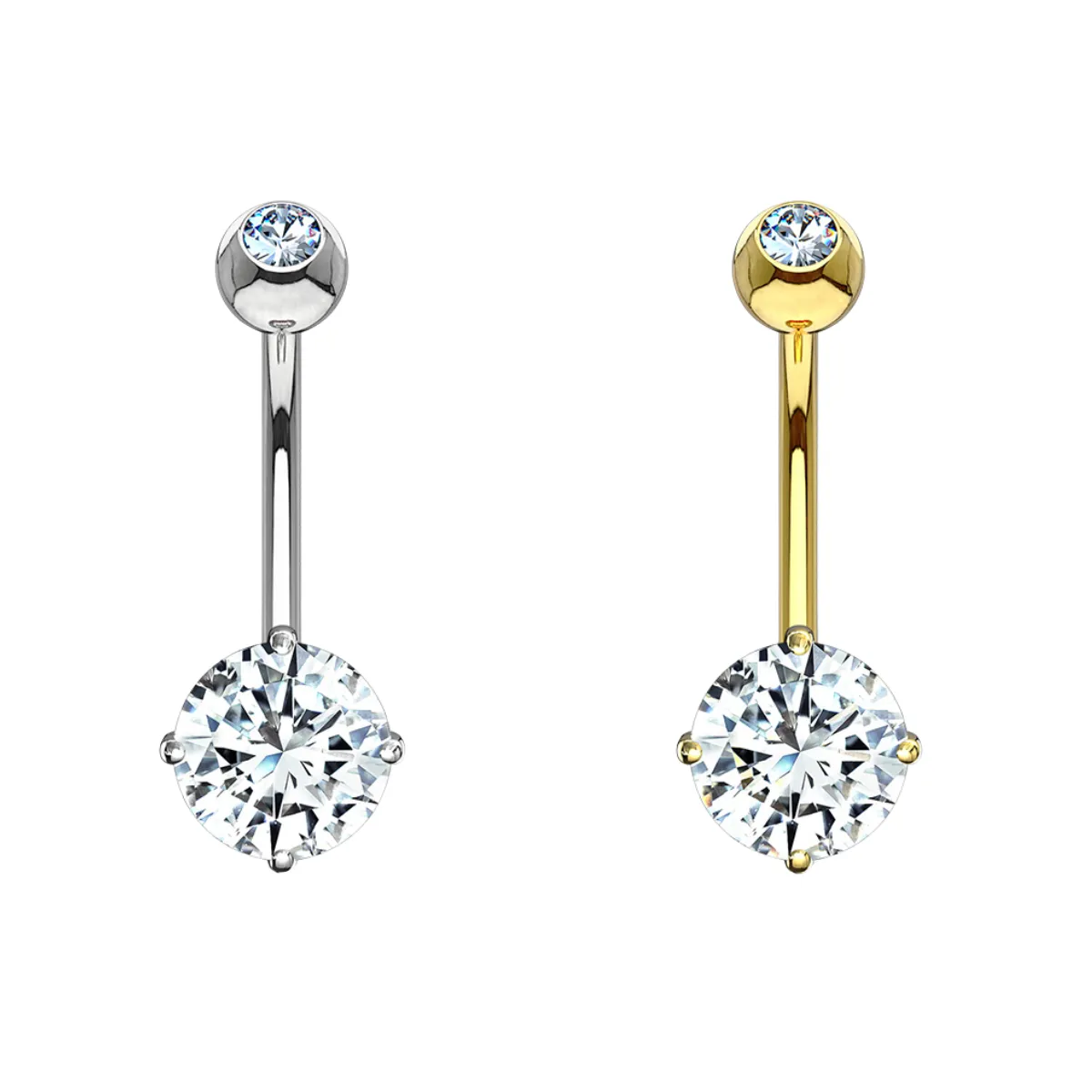14K Gold CZ Navel Bellybutton Barbell