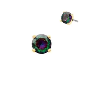 14K Gold Threadless 3mm Vitrail Medium CZ Earring with Titanium Backing