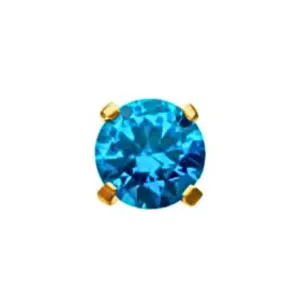 14K Gold Threadless 4mm Aqua Blue CZ Earring with Titanium Backing