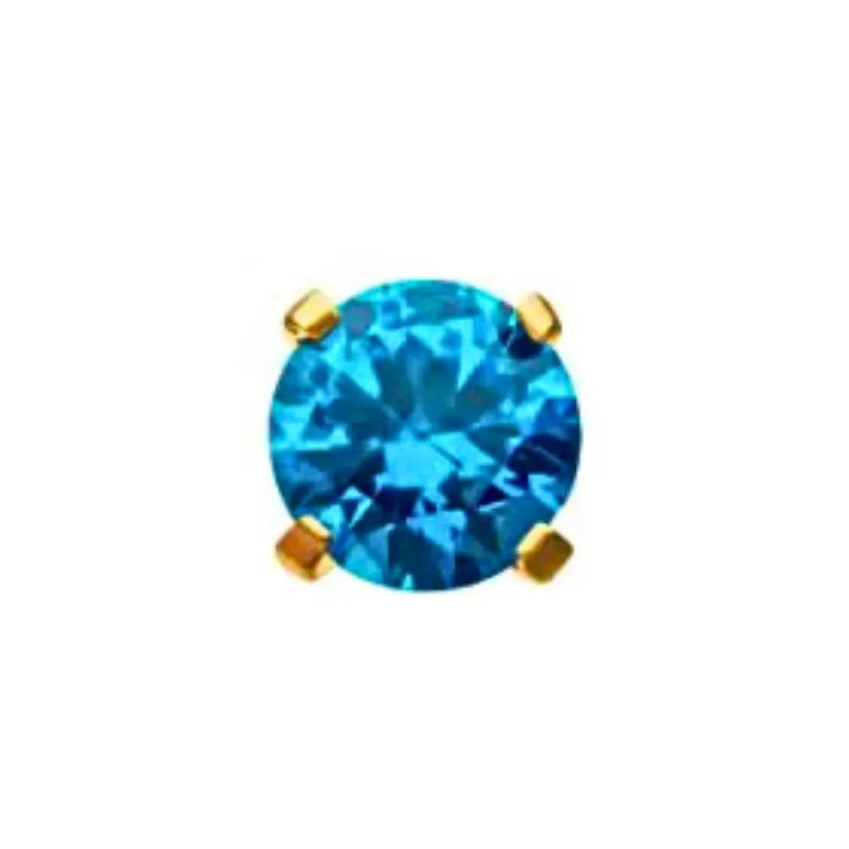 14K Gold Threadless 4mm Aqua Blue CZ Earring with Titanium Backing
