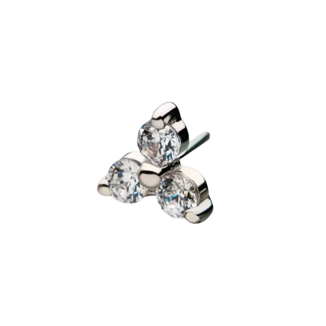 14K Gold Threadless CZ Trinity Earring with Flat Back Titanium Backing