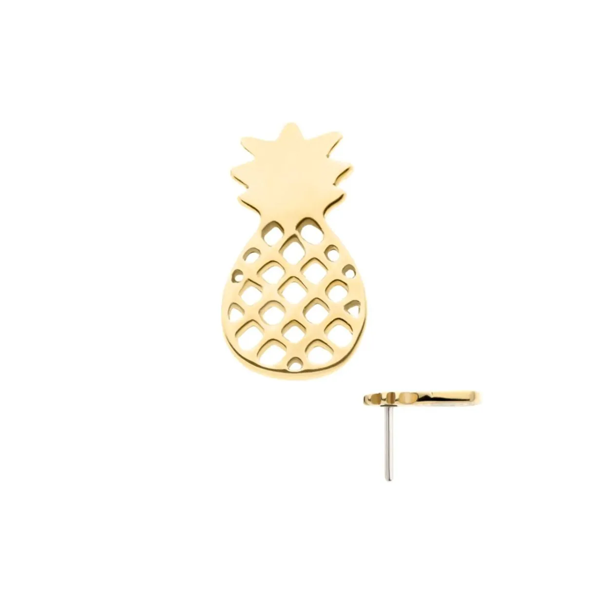 14K Gold Threadless Flat Back Pineapple Earring with Titanium Backing