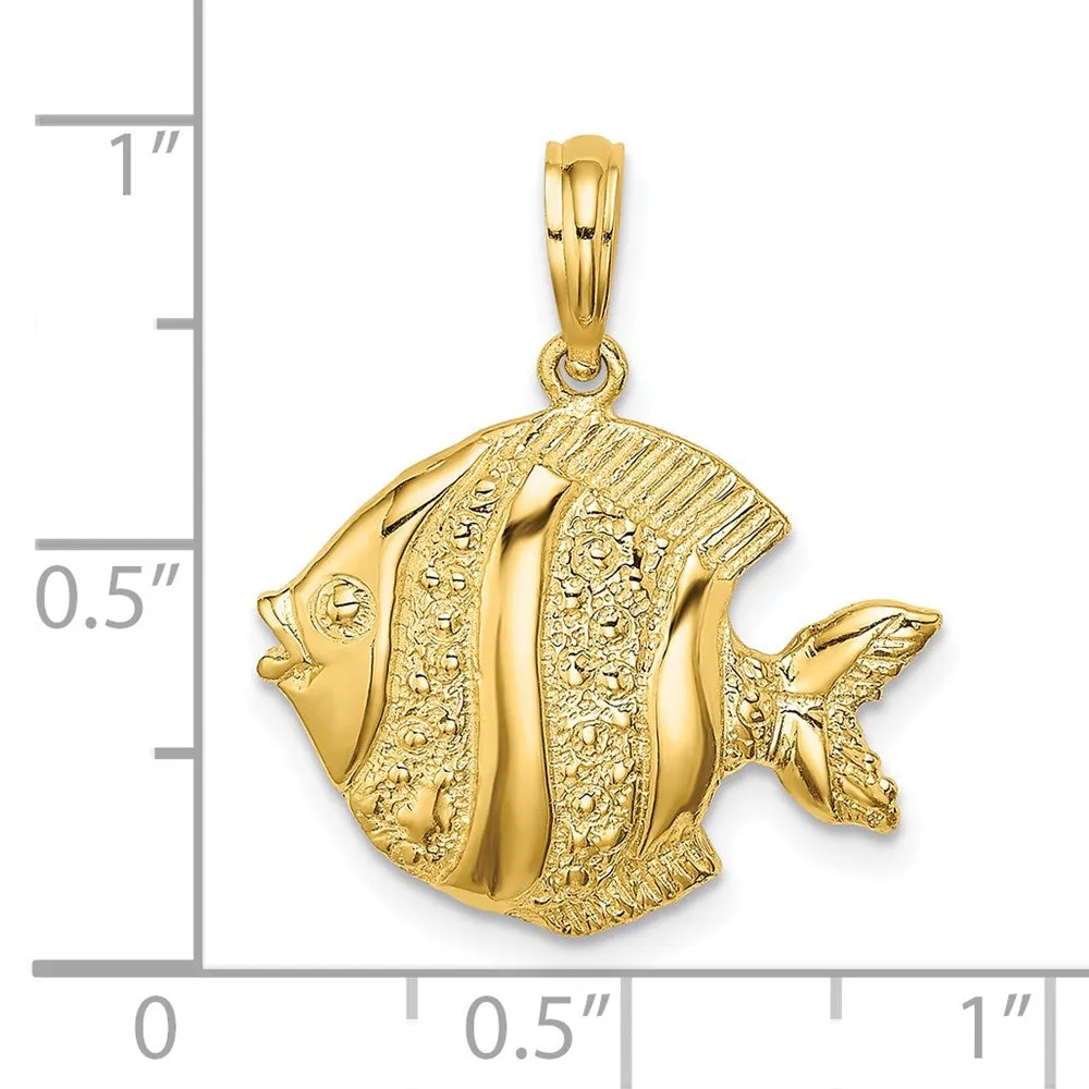 14K Polished  Engraved Fish Charm