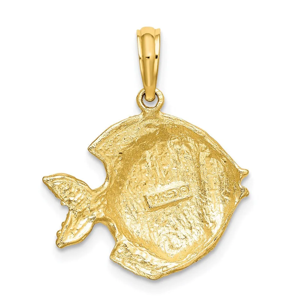 14K Polished  Engraved Fish Charm