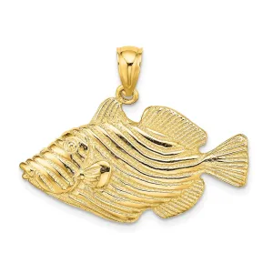 14K Polished /Engraved Striped Fish Charm
