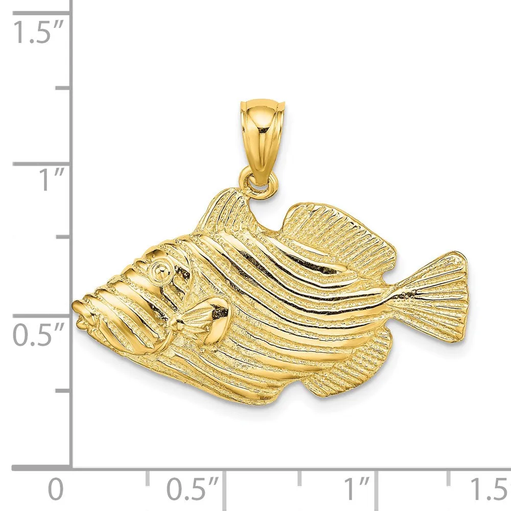 14K Polished /Engraved Striped Fish Charm