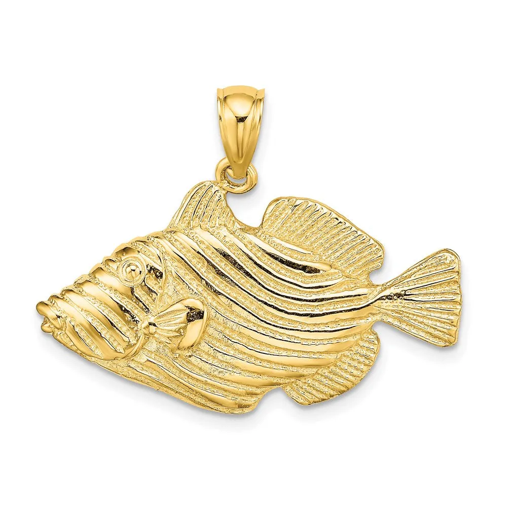 14K Polished /Engraved Striped Fish Charm