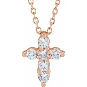 14K Rose Gold 1/4 CTW Lab-Grown Diamond Cross 18" Necklace