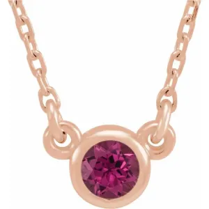 14K Rose Gold 3 mm Round Natural Pink Tourmaline Solitaire 16" Necklace