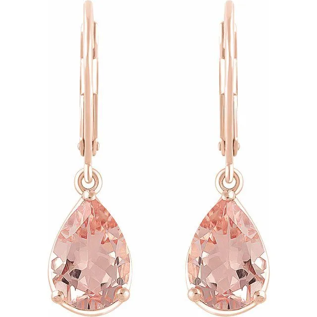 14K Rose Gold Natural Morganite Lever Back Earrings