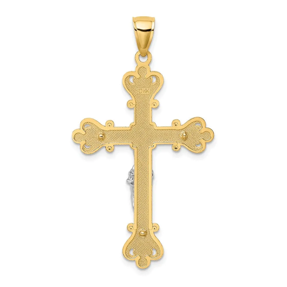 14k Two-Tone Engraved Crucifix Charm