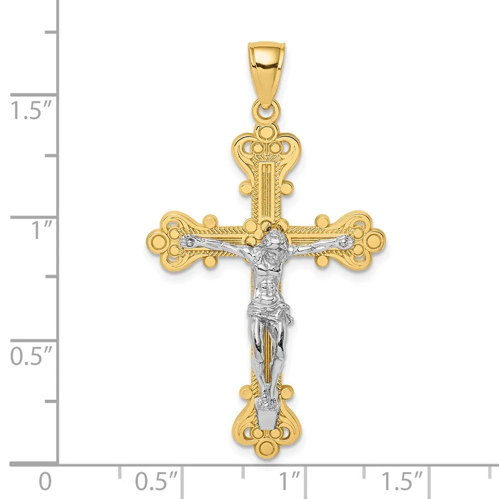 14k Two-Tone Engraved Crucifix Charm