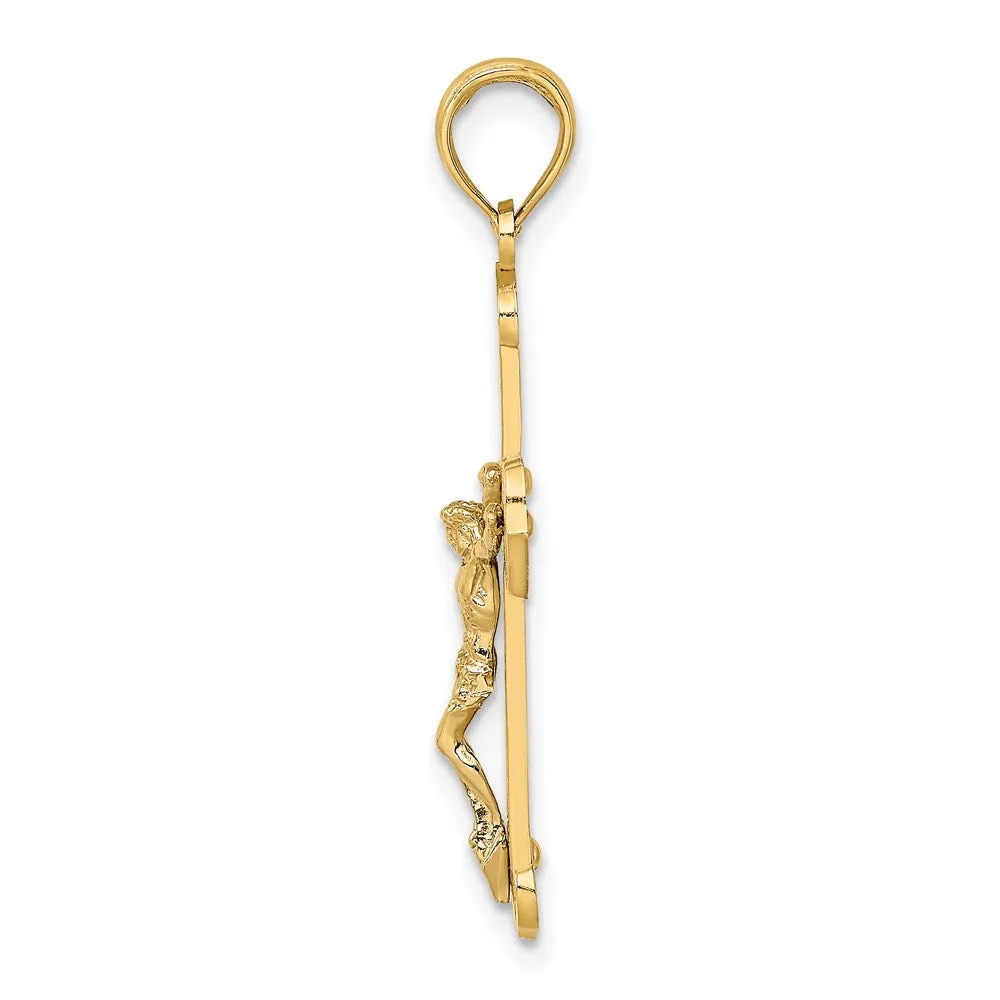14K W/ Rhodium Engraved Crucifix Charm