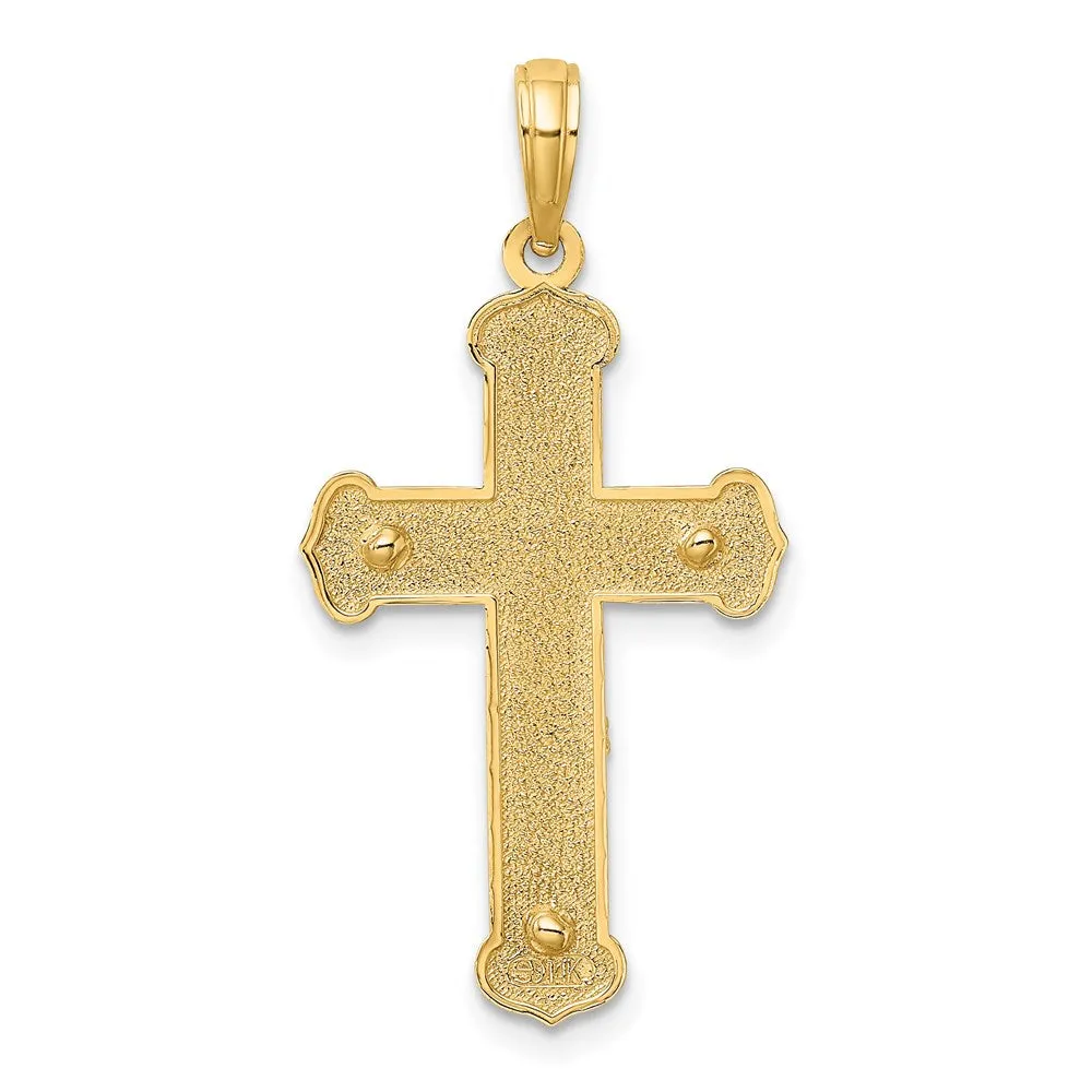 14K W/ Rhodium Engraved Crucifix Charm