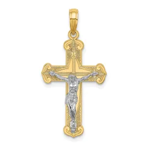 14K W/ Rhodium Engraved Crucifix Charm