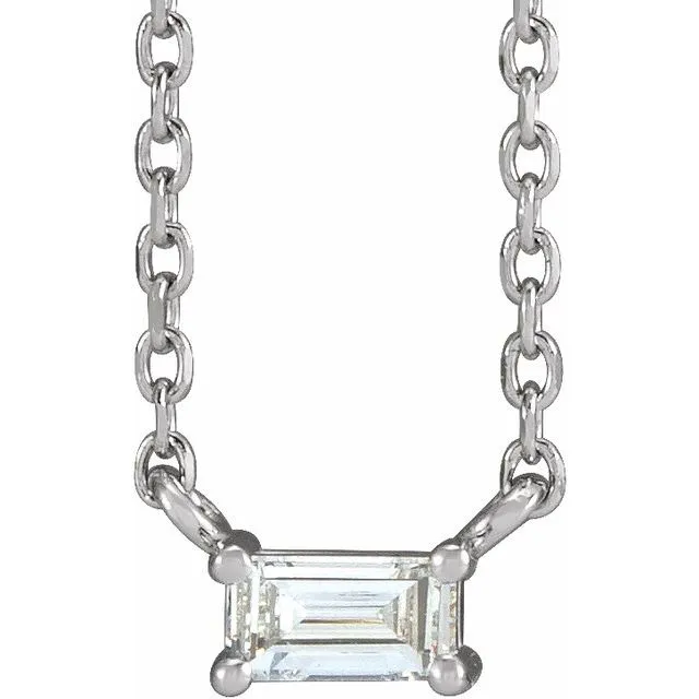 14K White Gold .07 CT Natural Diamond Solitaire 18" Necklace