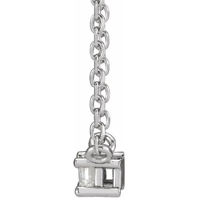 14K White Gold .07 CT Natural Diamond Solitaire 18" Necklace