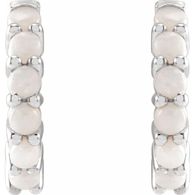 14K White Gold 12.2 mm Natural White Gold Opal Huggie Hoop Earrings