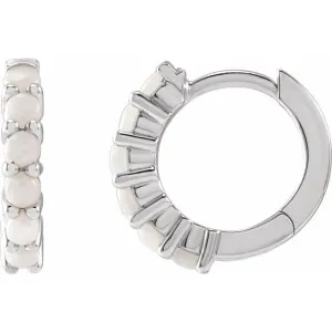 14K White Gold 12.2 mm Natural White Gold Opal Huggie Hoop Earrings