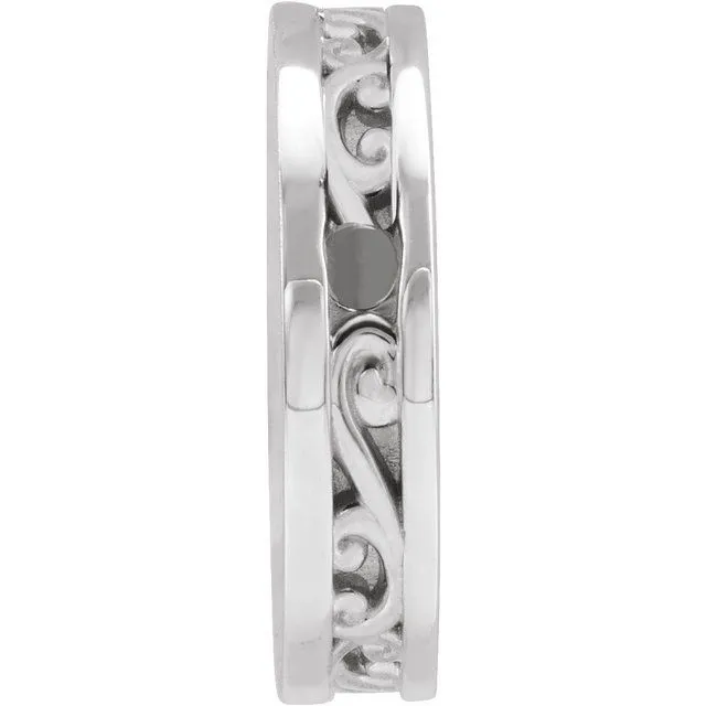 14K White Gold 12.5 mm Engravable Scroll Disc Slide Pendant