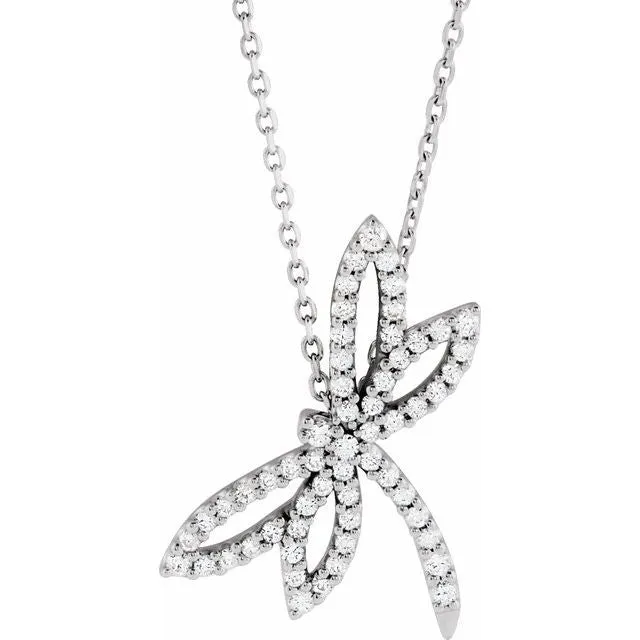 14K White Gold 1/4 CTW Natural Diamond Dragonfly 16" Necklace
