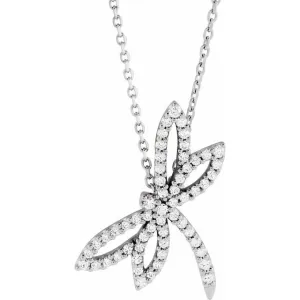 14K White Gold 1/4 CTW Natural Diamond Dragonfly 16" Necklace