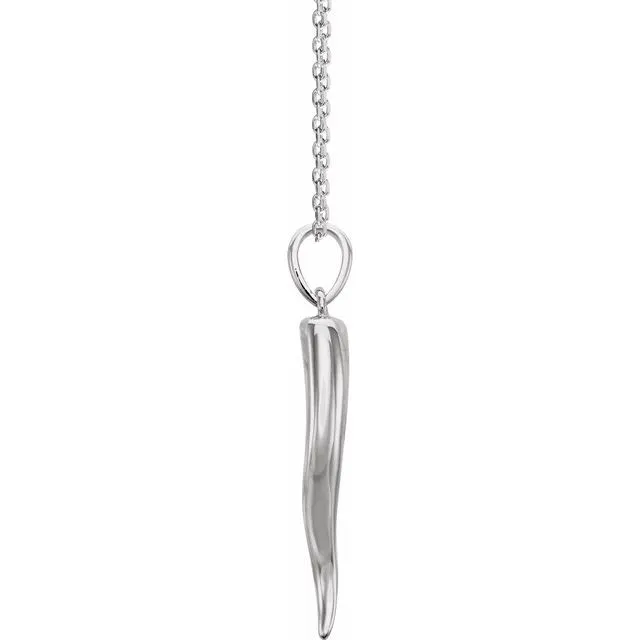 14K White Gold 30.7x7 mm Italian Horn 16-18" Necklace