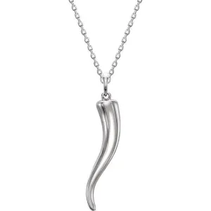 14K White Gold 30.7x7 mm Italian Horn 16-18" Necklace