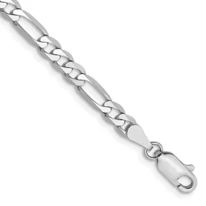 14k White Gold 4mm Flat Figaro with Lobster Clasp Bracelet