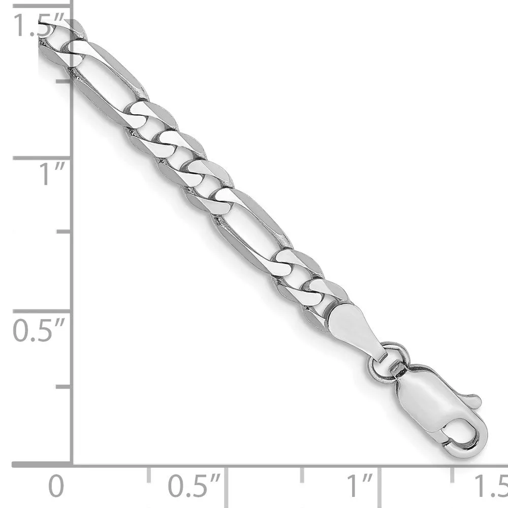 14k White Gold 4mm Flat Figaro with Lobster Clasp Bracelet