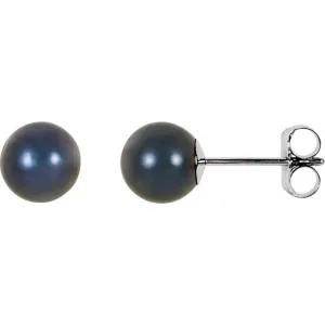 14K White Gold  6 mm Cultured Black Akoya Pearl Earrings
