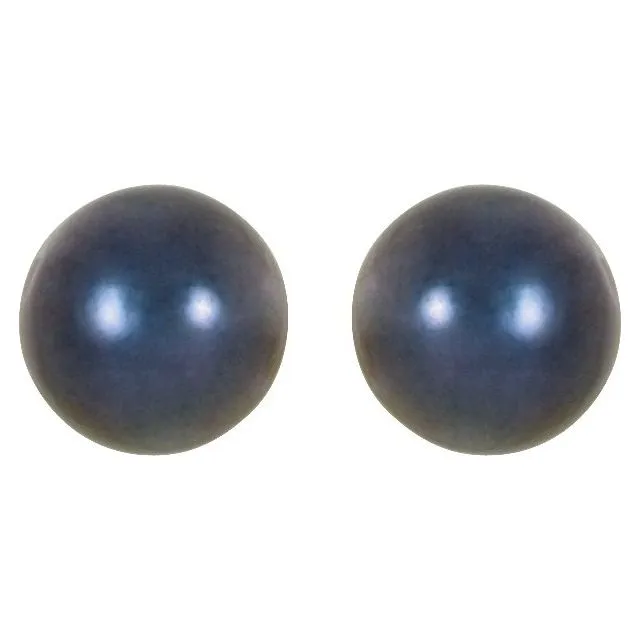 14K White Gold  6 mm Cultured Black Akoya Pearl Earrings