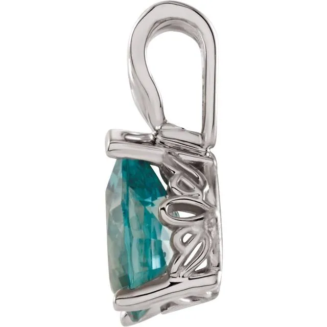 14K White Gold 7x5 mm Natural Blue Zircon Pendant