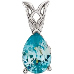 14K White Gold 7x5 mm Natural Blue Zircon Pendant