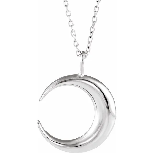 14K White Gold Crescent Moon 16-18" Necklace