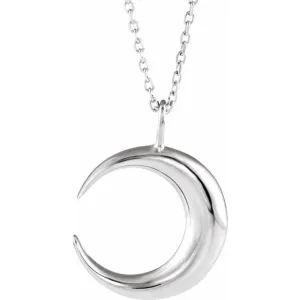 14K White Gold Crescent Moon 16-18" Necklace