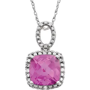 14K White Gold Lab-Grown Pink Sapphire & .03 CTW Natural Diamond 18" Necklace