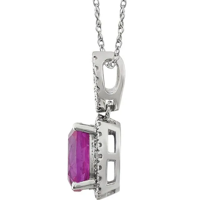 14K White Gold Lab-Grown Pink Sapphire & .03 CTW Natural Diamond 18" Necklace