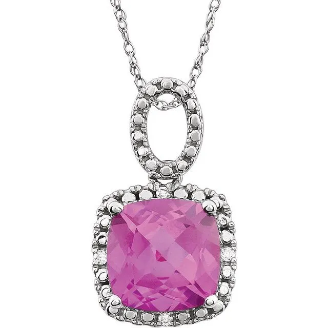 14K White Gold Lab-Grown Pink Sapphire & .03 CTW Natural Diamond 18" Necklace