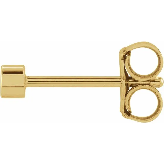 14K Yellow Gold .025 CT Natural Diamond Micro Bezel Single Stud Earring